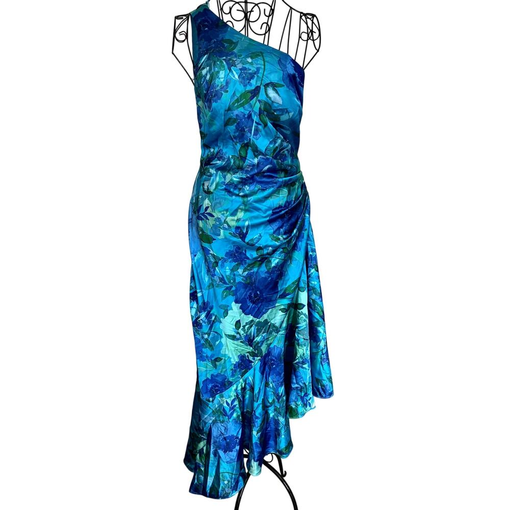 Eliza J Satin Flapper Mermaid One Shoulder Maxi Dress Gown 20's Look Glam Retro
